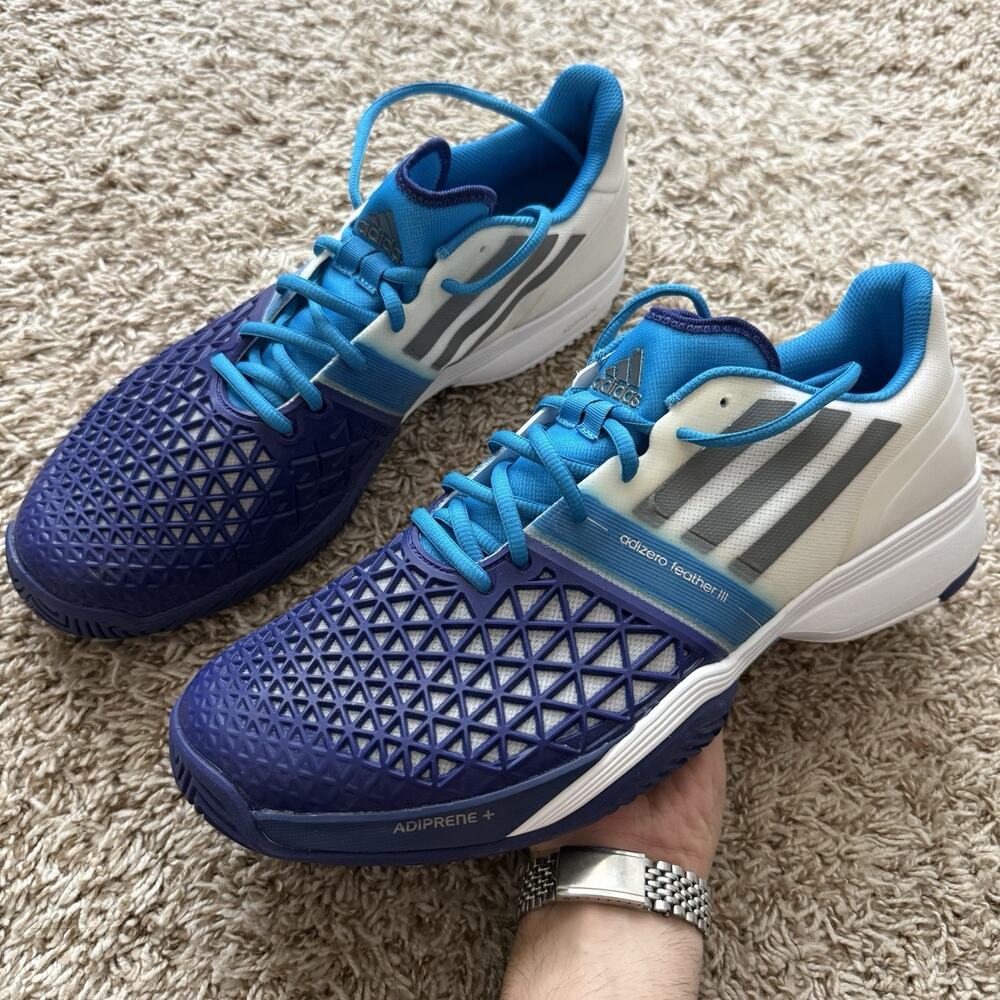 NWOT Adidas Adizero Feather 3 III Tennis Court Shoes Men’s Size 14 - Blue White